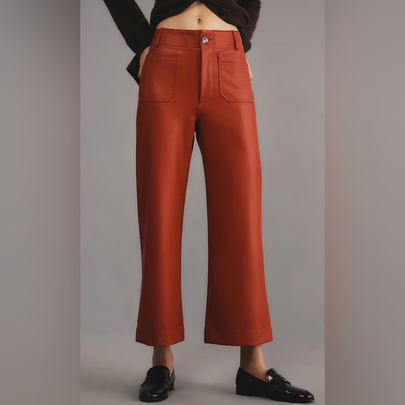 Anthropologie Maeve Colette Faux-Leather Crop Wide-Leg Pants Red 29 Tall Boho - Picture 1 of 8